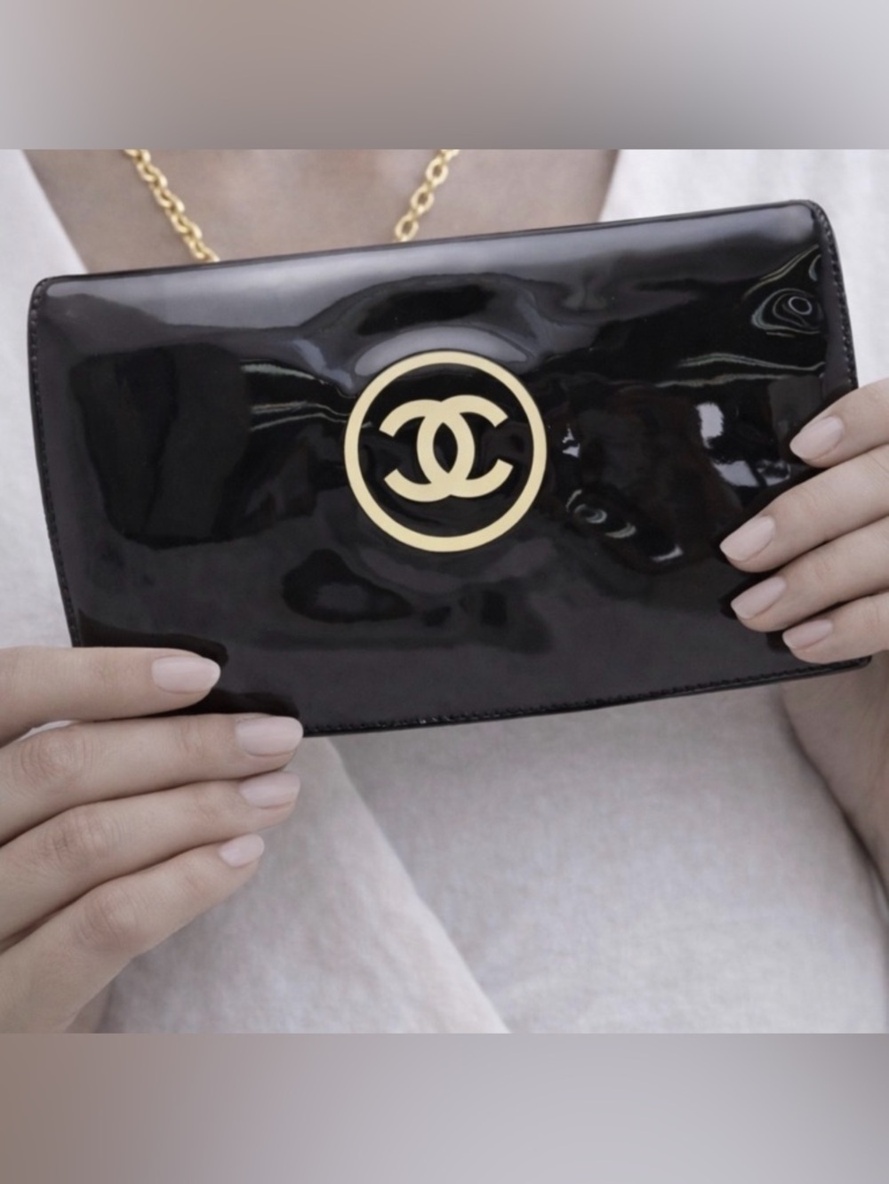 Chanel Black Patent CC Logo Flap Wallet